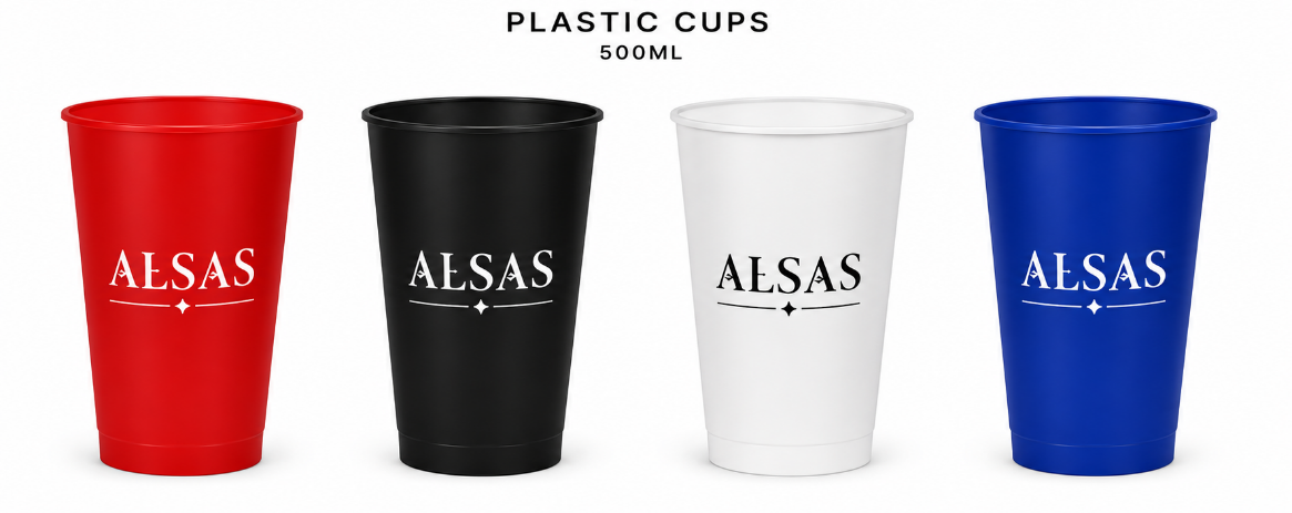 Custom plastic cups from ALSAS catalogue